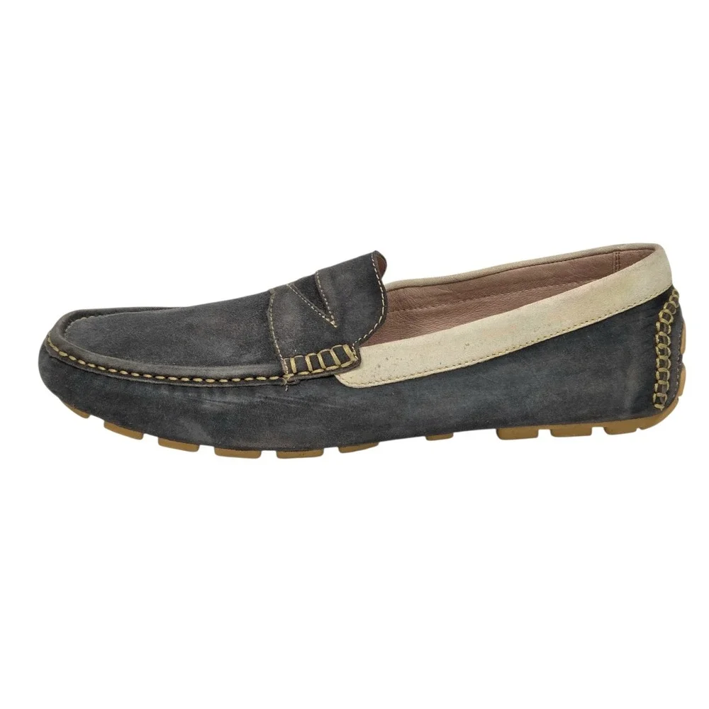 Donald J Pliner Loafers Mens 9.5 Grey Suede Penny Driver Contrast Stitch Slip On